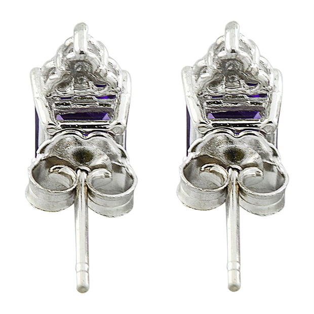 2.65 Carat Amethyst 14K White Gold Diamond Earrings - Fashion Strada