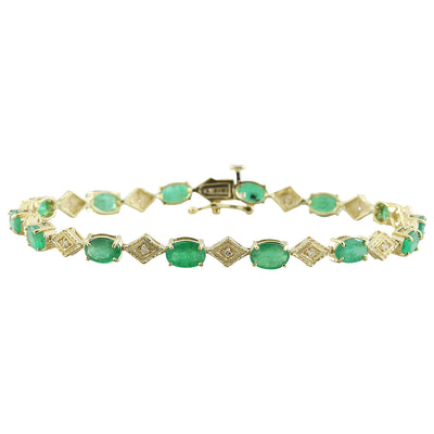 8.50 Carat Emerald 14K Yellow Gold Diamond Bracelet - Fashion Strada