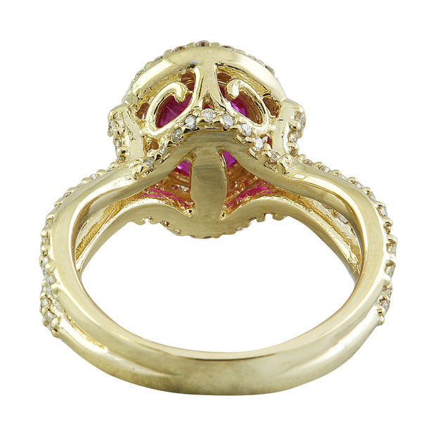 3.04 Carat Ruby 14K Yellow Gold Diamond Ring - Fashion Strada