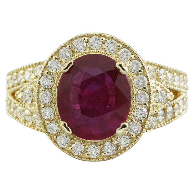3.70 Carat Ruby 14K Yellow Gold Diamond Ring - Fashion Strada