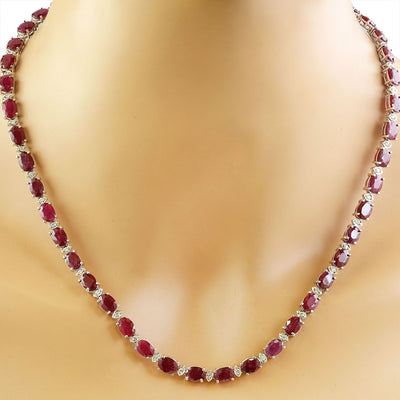 46.80 Carat Ruby 14K White Gold Diamond Necklace - Fashion Strada