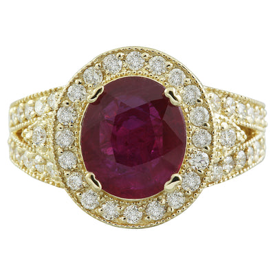 3.70 Carat Ruby 18K Yellow Gold Diamond Ring - Fashion Strada
