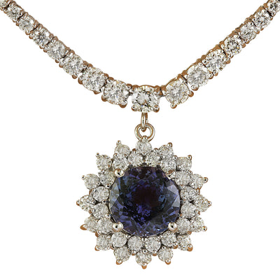9.05 Carat Tanzanite 18K White Gold Diamond Necklace - Fashion Strada