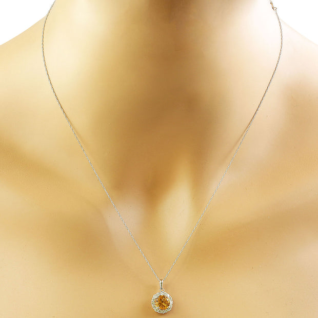 1.82 Carat Citrine 14K White Gold Diamond Necklace - Fashion Strada