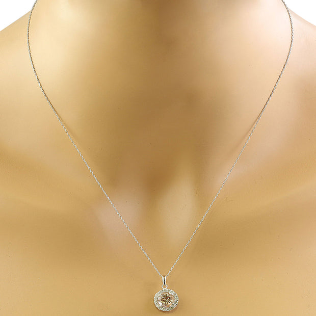 1.82 Carat Morganite 14K White Gold Diamond Necklace - Fashion Strada