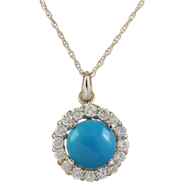 1.82 Carat Turquoise 14K White Gold Diamond Necklace - Fashion Strada