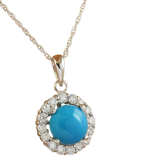 1.82 Carat Turquoise 14K White Gold Diamond Necklace - Fashion Strada