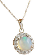 1.82 Carat Opal 14K White Gold Diamond Necklace - Fashion Strada