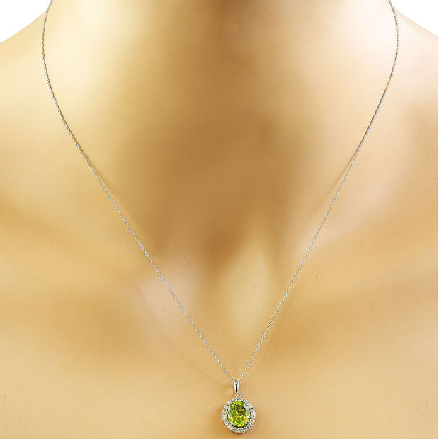 2.00 Carat Peridot 14K White Gold Diamond Necklace - Fashion Strada