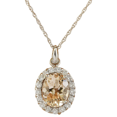 2.00 Carat Morganite 14K White Gold Diamond Necklace - Fashion Strada