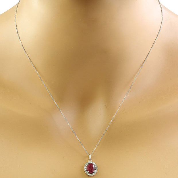 2.00 Carat Ruby 14K White Gold Diamond Necklace - Fashion Strada