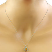 2.00 Carat Citrine 14K White Gold Diamond Necklace - Fashion Strada