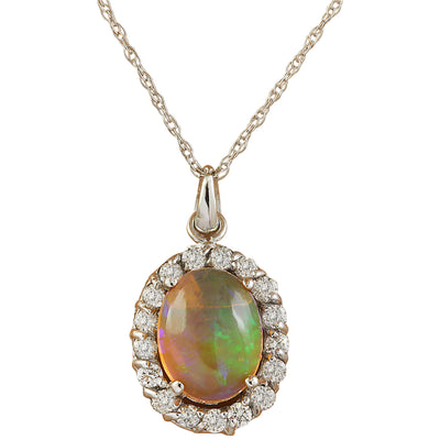 2.00 Carat Opal 14K White Gold Diamond Necklace - Fashion Strada
