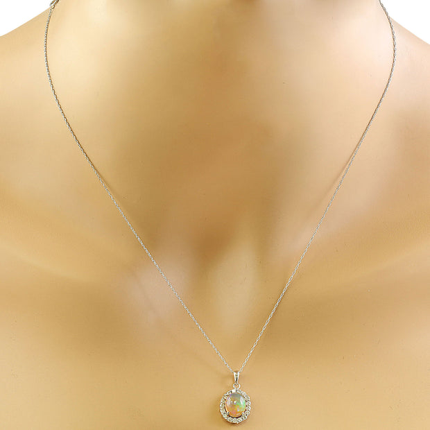 2.00 Carat Opal 14K White Gold Diamond Necklace - Fashion Strada