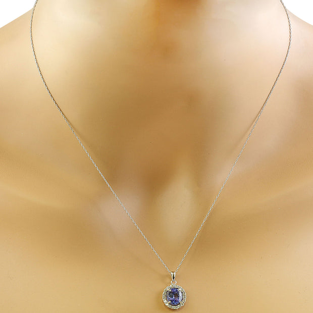 2.00 Carat Tanzanite 14K White Gold Diamond Necklace - Fashion Strada