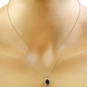 2.00 Carat Garnet 14K White Gold Diamond Necklace - Fashion Strada