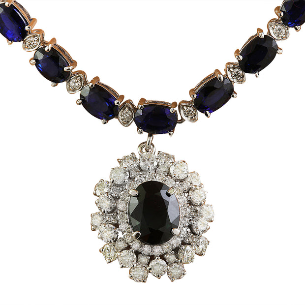 38.80 Carat Sapphire 14K White Gold Diamond Necklace - Fashion Strada