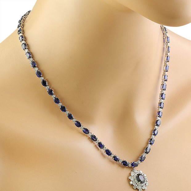 38.80 Carat Sapphire 14K White Gold Diamond Necklace - Fashion Strada