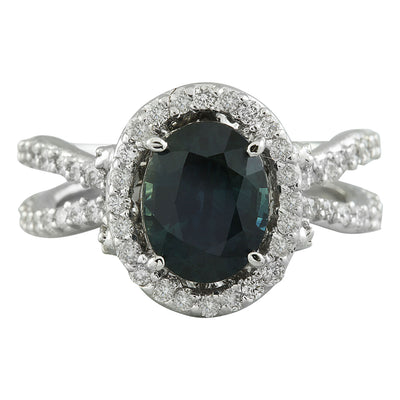 3.49 Carat Sapphire 14K White Gold Diamond Ring - Fashion Strada