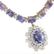 40.20 Carat Tanzanite 14K White Gold Diamond Necklace - Fashion Strada