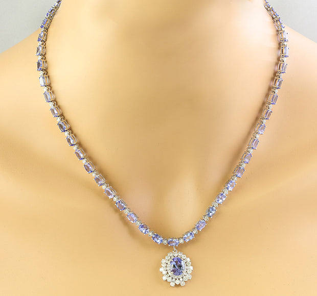 40.20 Carat Tanzanite 14K White Gold Diamond Necklace - Fashion Strada