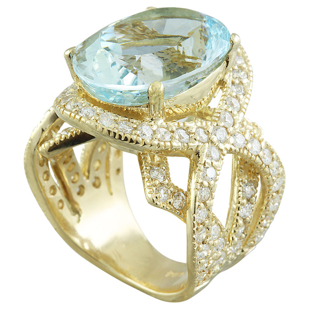 12.21 Carat Aquamarine 14K Yellow Gold Diamond Ring - Fashion Strada