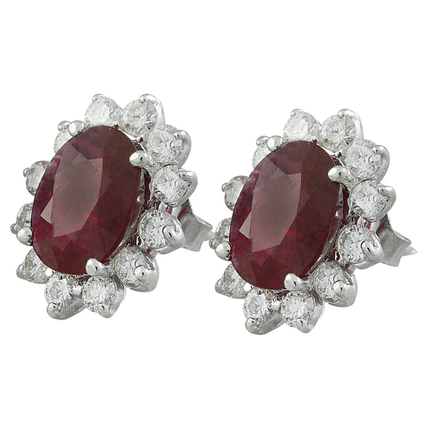 4.31 Carat Ruby 14K White Gold Diamond Earrings - Fashion Strada