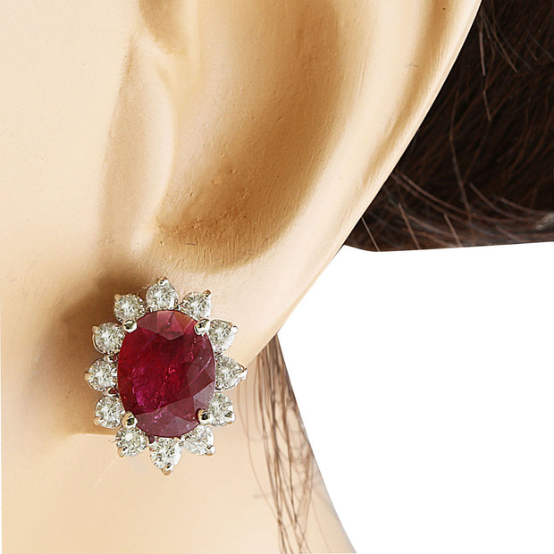 4.31 Carat Ruby 14K White Gold Diamond Earrings - Fashion Strada