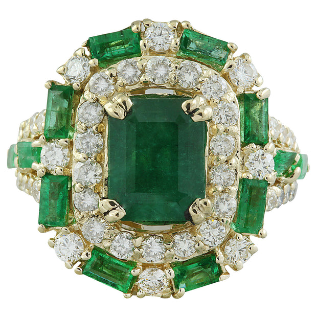 6.90 Carat Emerald 14K Yellow Gold Diamond Ring - Fashion Strada