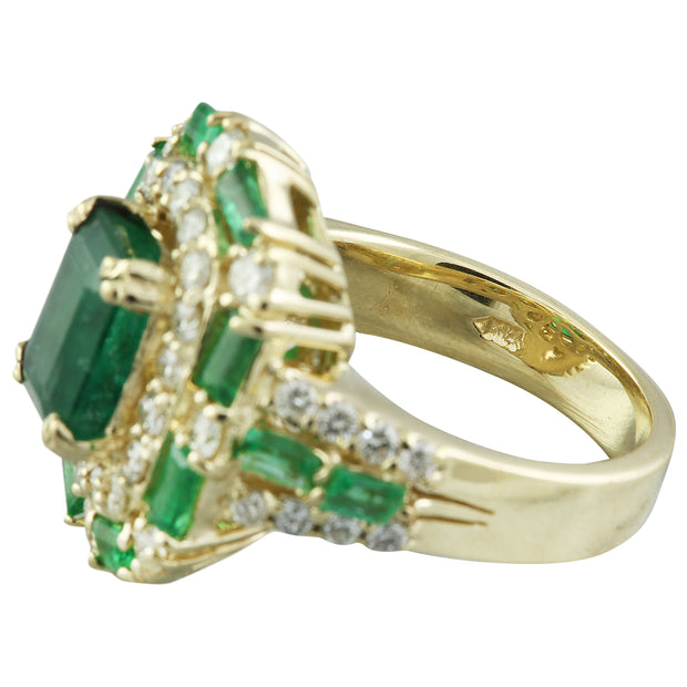 6.90 Carat Emerald 14K Yellow Gold Diamond Ring - Fashion Strada