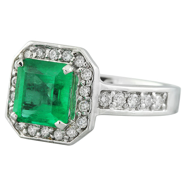 2.85 Carat Emerald 14K White Gold Diamond Ring - Fashion Strada