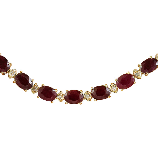 42.80 Carat Ruby 14K Yellow Gold Diamond Necklace - Fashion Strada