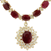 46.40 Carat Ruby 14K Yellow Gold Diamond Necklace - Fashion Strada