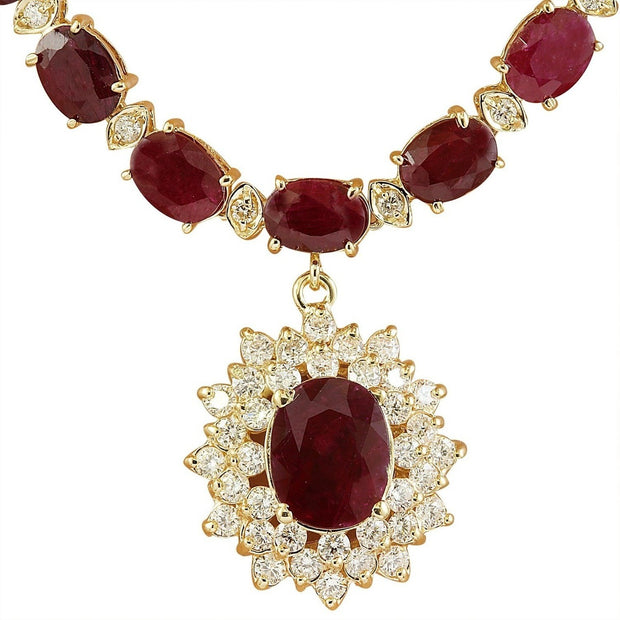 46.40 Carat Ruby 14K Yellow Gold Diamond Necklace - Fashion Strada