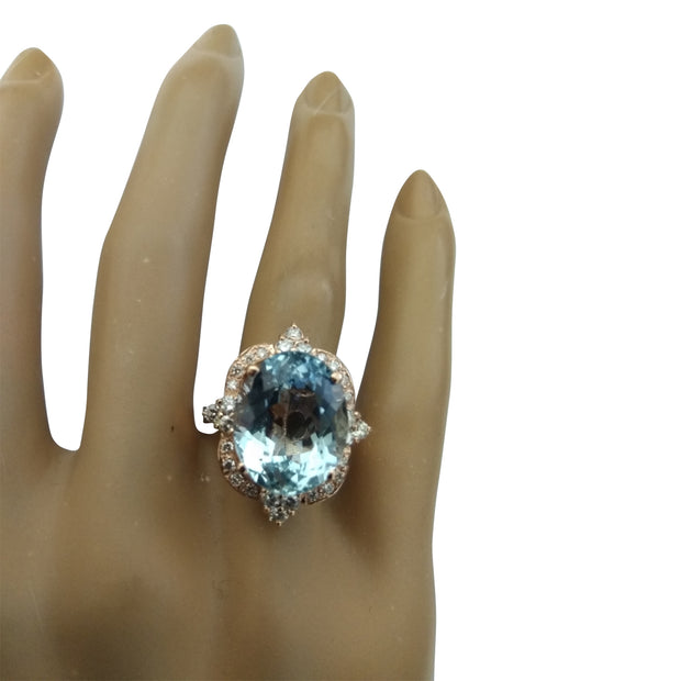 8.25 Carat Aquamarine 14K Rose Gold Diamond Ring - Fashion Strada