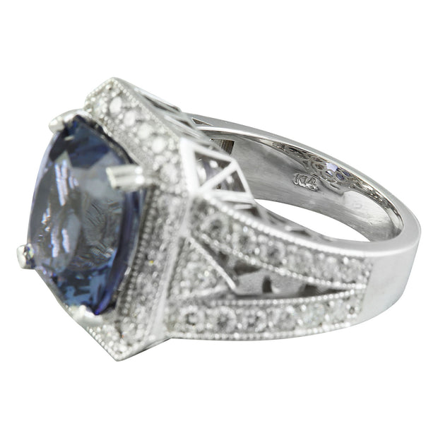 10.70 Carat Tanzanite 14K White Gold Diamond Ring - Fashion Strada