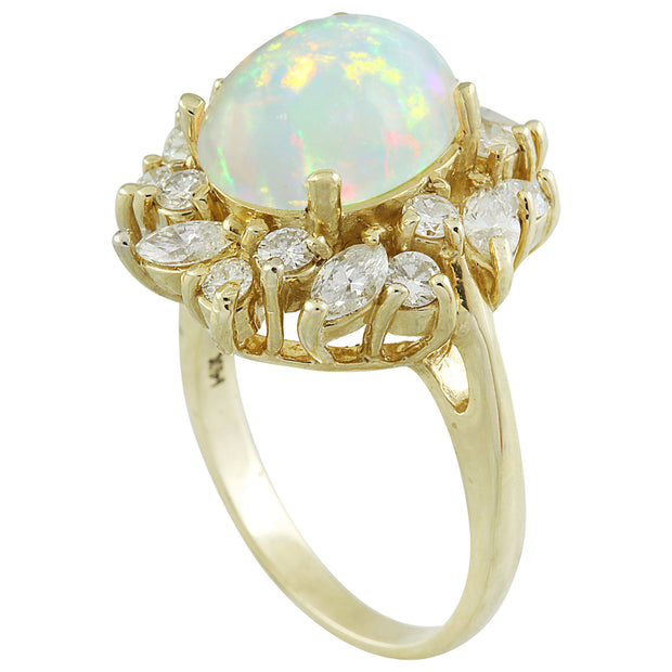 4.95 Carat Opal 14K Yellow Gold Diamond Ring - Fashion Strada