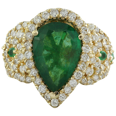7.25 Carat Emerald 14K Yellow Gold Diamond Ring - Fashion Strada