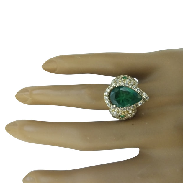 7.25 Carat Emerald 14K Yellow Gold Diamond Ring - Fashion Strada