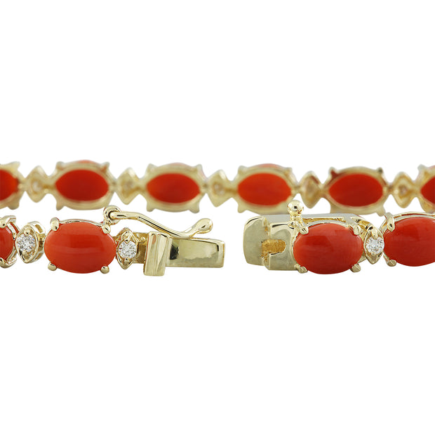 17.47 Carat Coral 14K Yellow Gold Diamond Bracelet - Fashion Strada