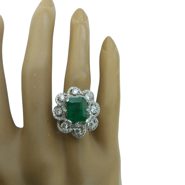 4.70 Carat Emerald 14K White Gold Diamond Ring - Fashion Strada