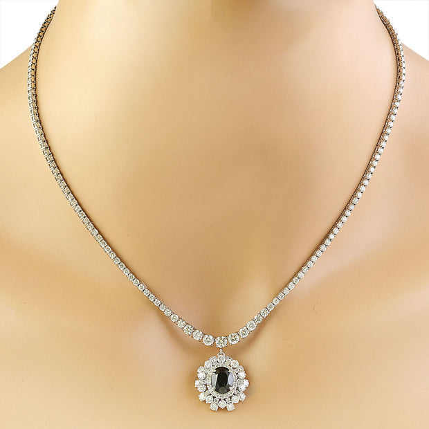 8.60 Carat Sapphire 18K White Gold Diamond Necklace - Fashion Strada