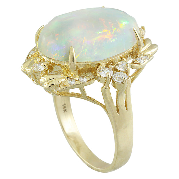 8.87 Carat Opal 14K yellow Gold Diamond Ring - Fashion Strada