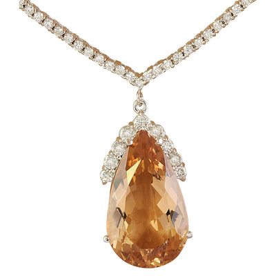 15.65 Carat Morganite 18K White Gold Diamond Necklace - Fashion Strada