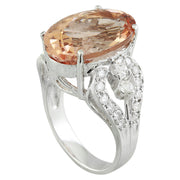 13.95 Carat Morganite 14K White Gold Diamond Ring - Fashion Strada