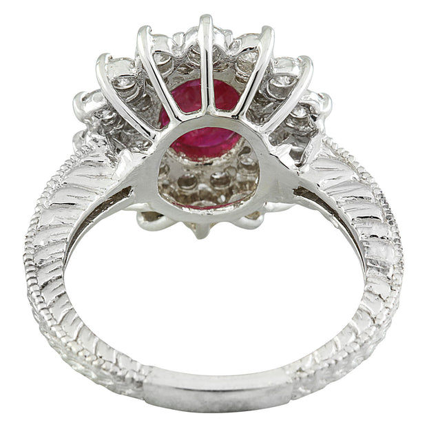 3.20 Carat Ruby 14K White Gold Diamond Ring - Fashion Strada