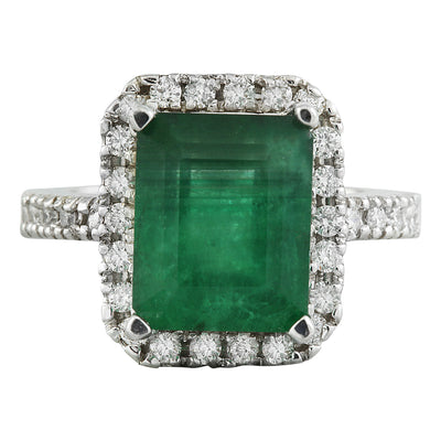 3.60 Carat Emerald 14K White Gold Diamond Ring - Fashion Strada