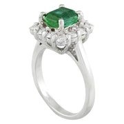 2.60 Carat Emerald 14K White Gold Diamond Ring - Fashion Strada