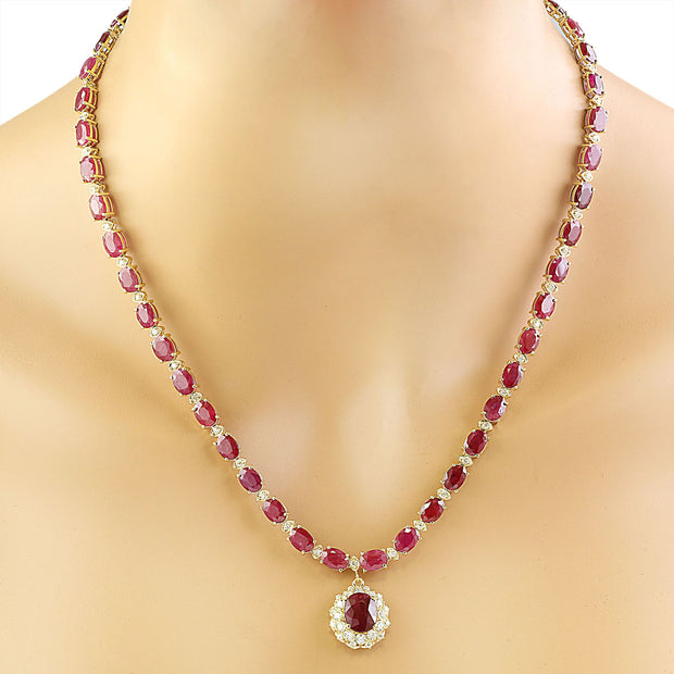 44.60 Carat Ruby 14K Yellow Gold Diamond necklace - Fashion Strada