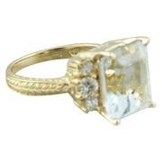 7.90 Carat Aquamarine 14K yellow Gold Diamond Ring - Fashion Strada